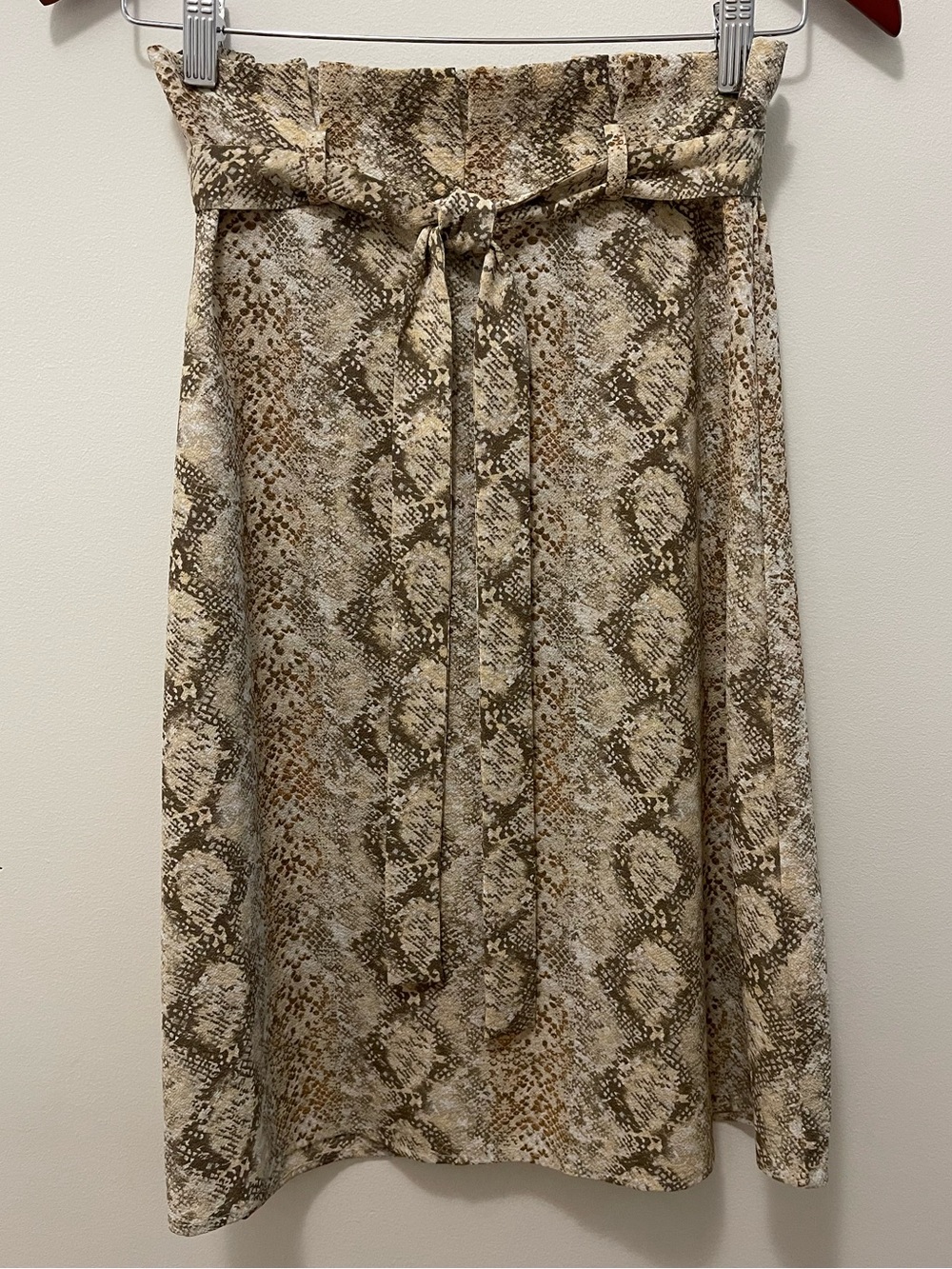 Monteau Paper Bag Style Midi Skirt with Snake Print & Waist Tie - Neutral Tones